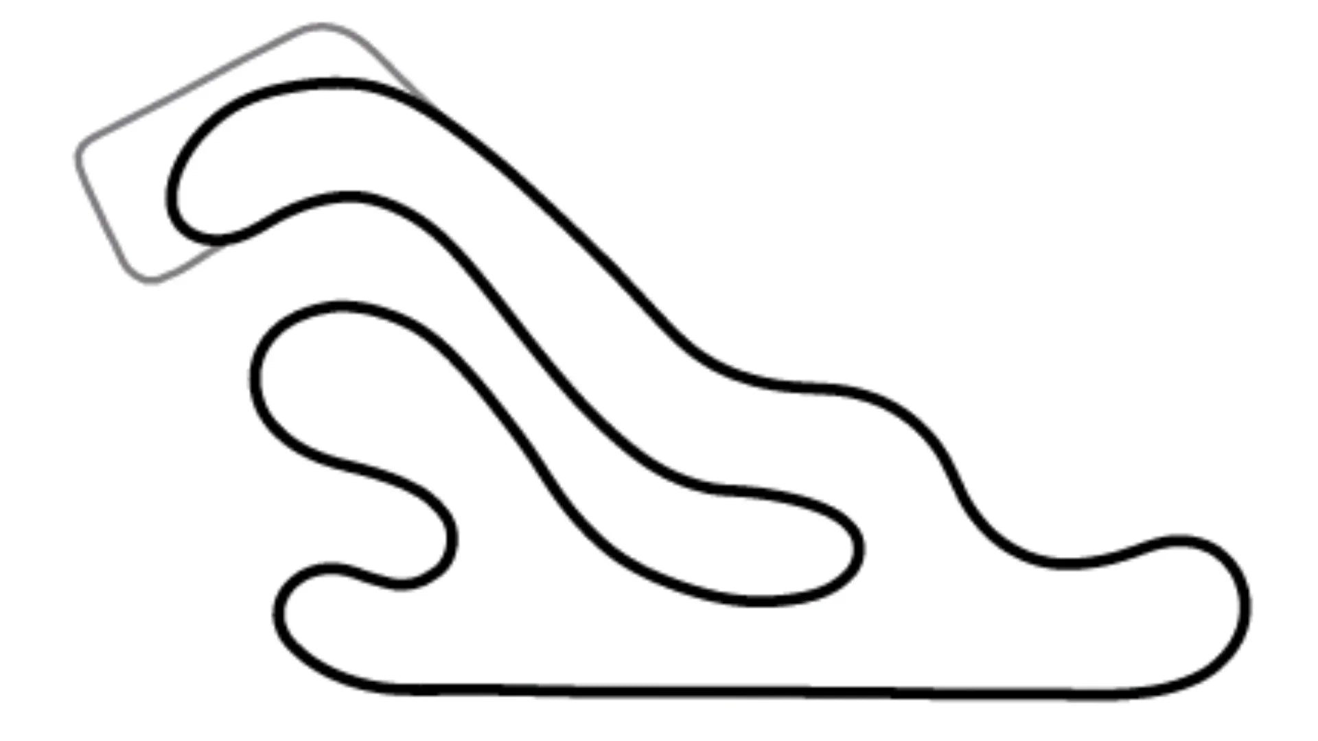 Black and white line drawing of Speedsportz kart racing track layout with multiple curves on white background for KartSim software