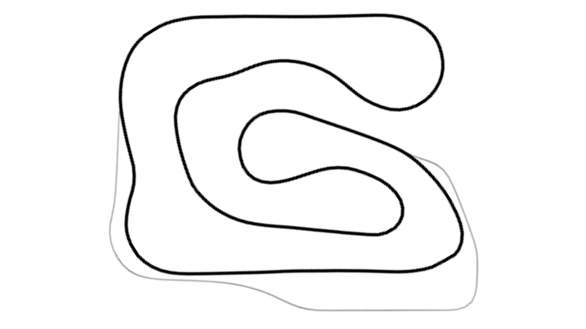 Black and white line drawing of Trackhouse Motorplex kart racing track layout with twists and turns on white background for KartSim software