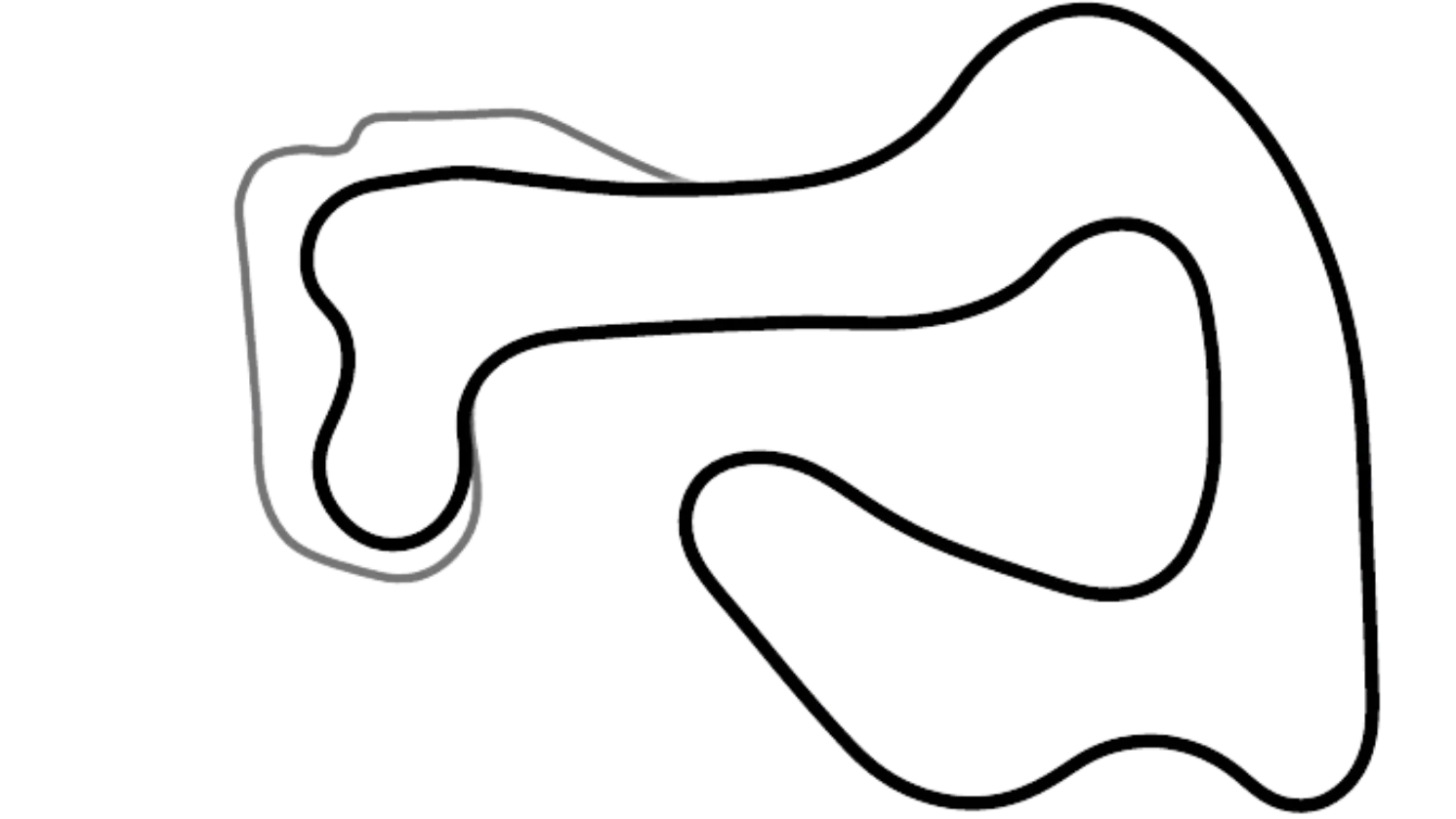 Track map of Whilton Mill 2024 kart circuit from KartSim Pro UK software, showing updated layout and corner profiles.