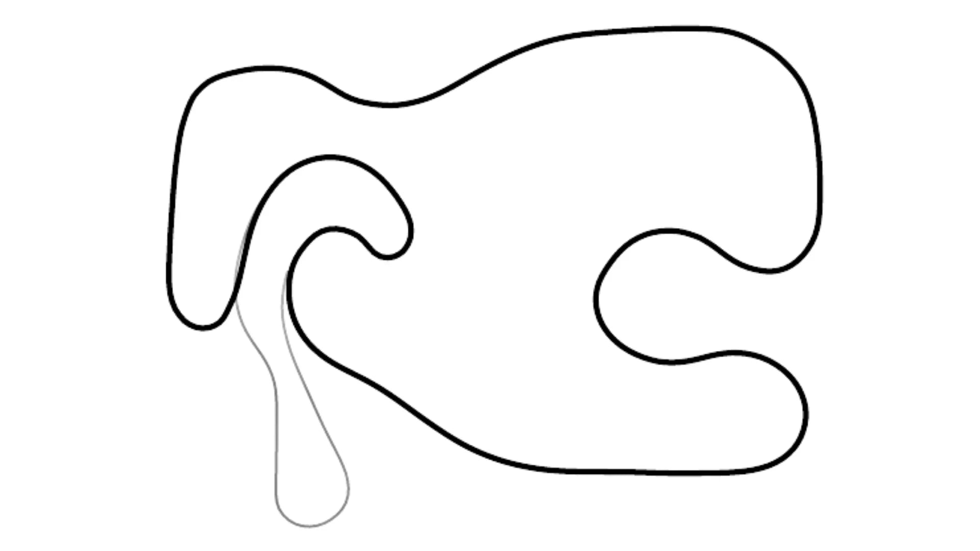 Black and white line drawing of Whiteland kart racing track layout with flowing turns on white background for KartSim software