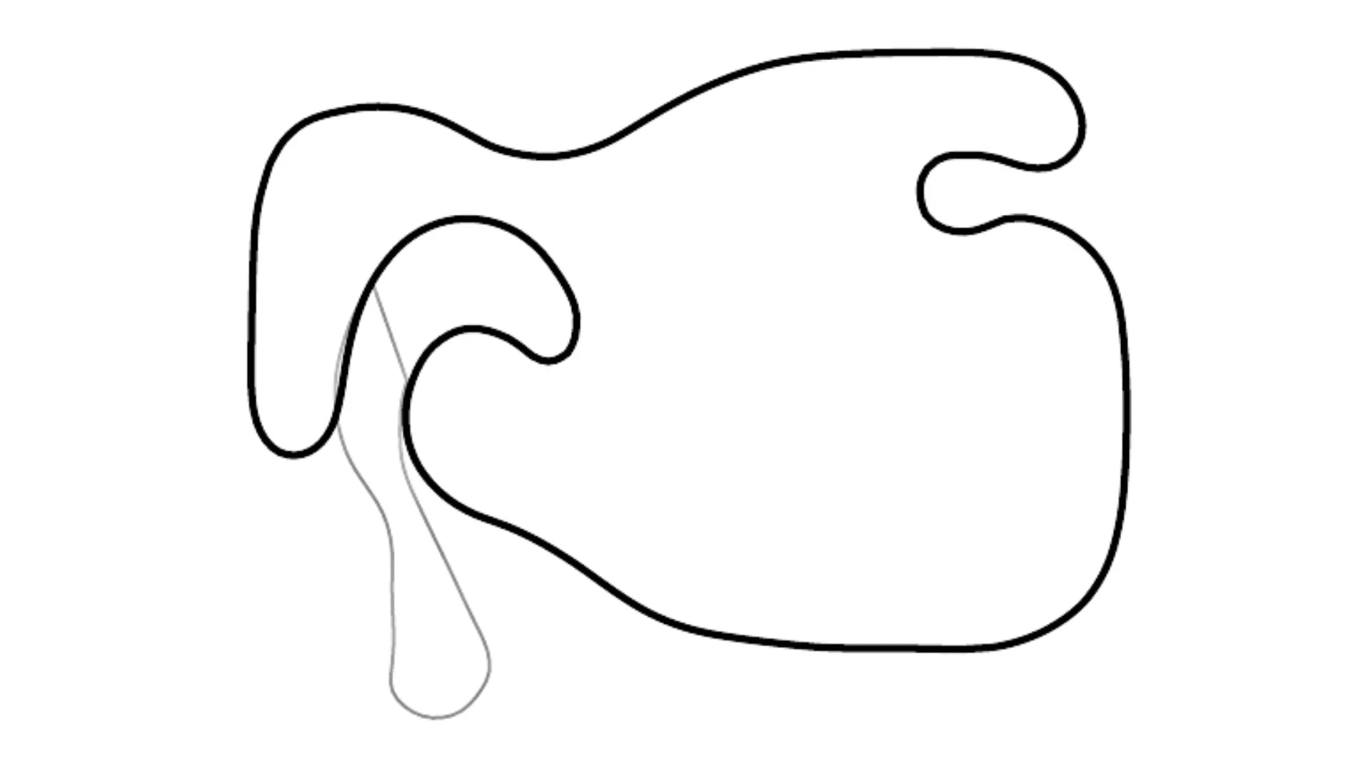 Black and white line drawing of Whiteland kart racing track layout with tight corners on white background for KartSim software