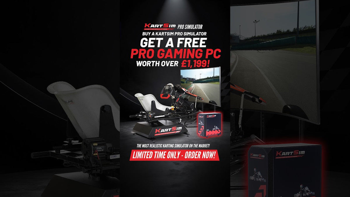 KartSim Pro Simulator with a free Pro Gaming PC offer for realistic professional karting training and driver performance development.