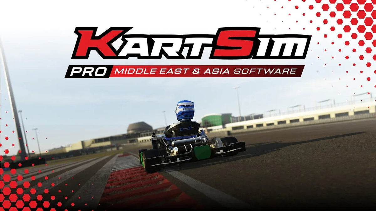 KartSim Pro Middle East & Asia software showcasing realistic kart racing with telemetry-developed physics for professional driver training and race preparation.