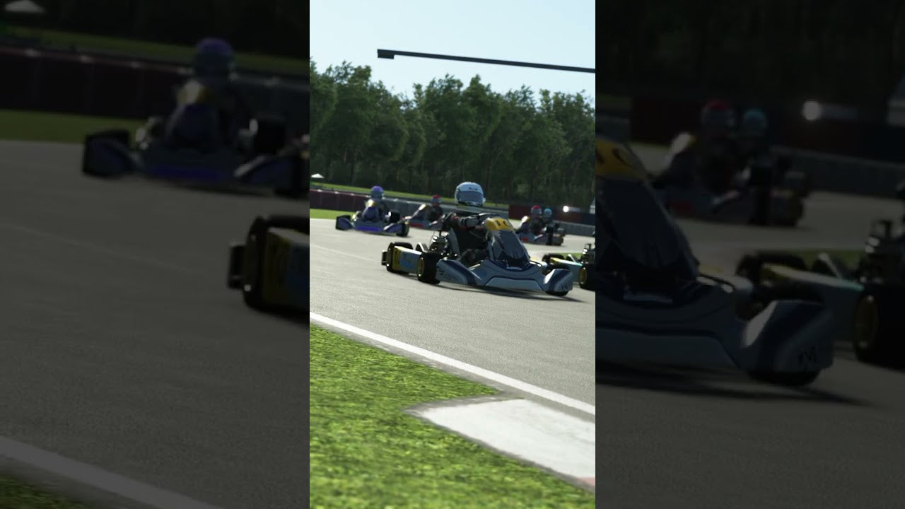 Realistic kart racing simulator with multiple drivers on a LiDAR-scanned track for professional karting training.