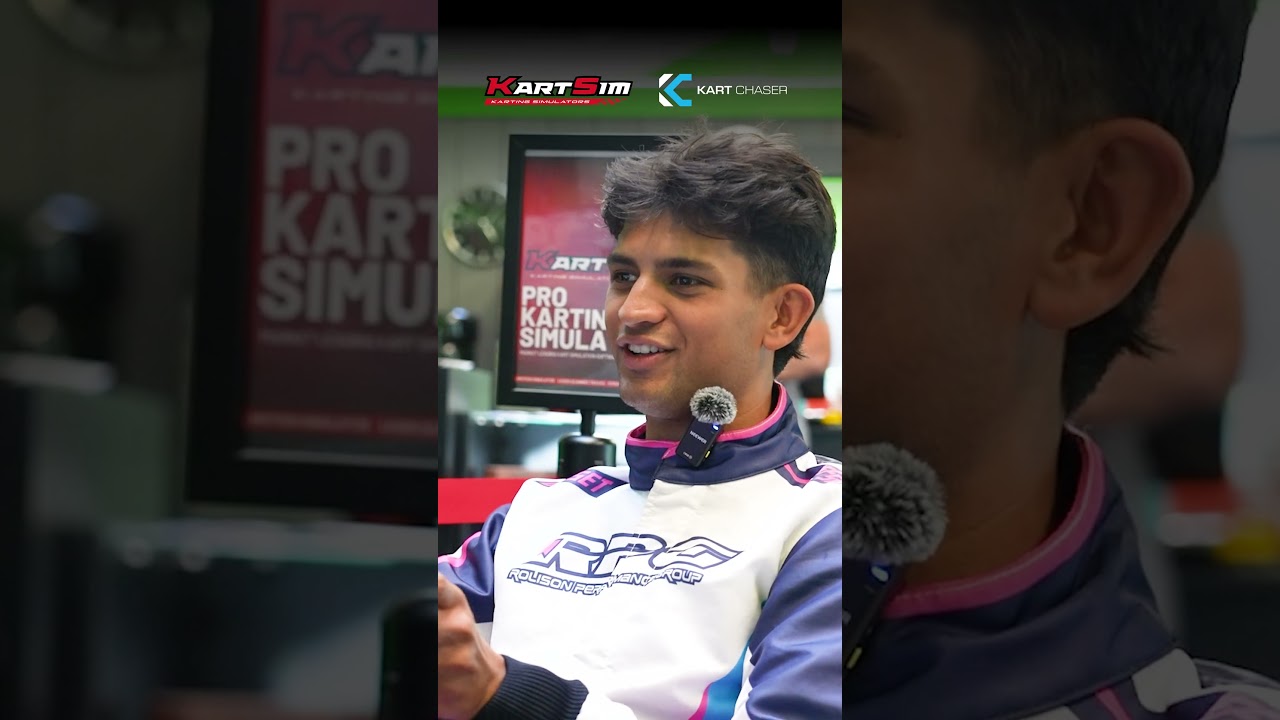 KartSim professional kart simulator driver in racing suit, focused on karting training with telemetry display
