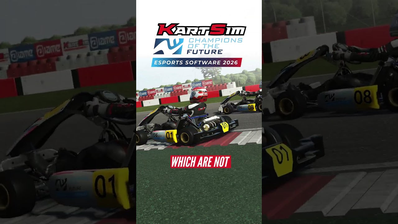Driver training using KartSim Champions of the Future Software 2026 on a professional kart simulator with laser-scanned circuits and realistic kart physics