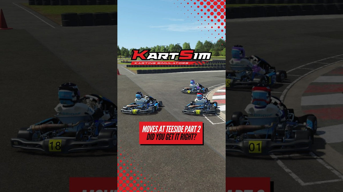 KartSim racecraft scenario at Teeside showing drivers side-by-side while practising overtaking, positioning and decision-making in realistic simulation.