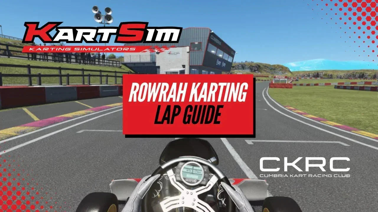 Kart simulator onboard view showing realistic Rowrah kart racing track for driver training lap guide