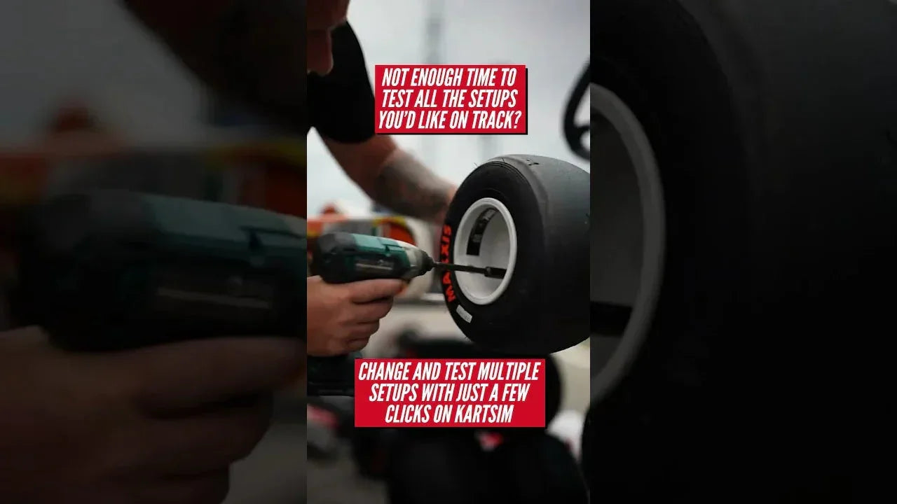 Mechanic adjusting kart tire for professional kart simulator training and realistic karting setups