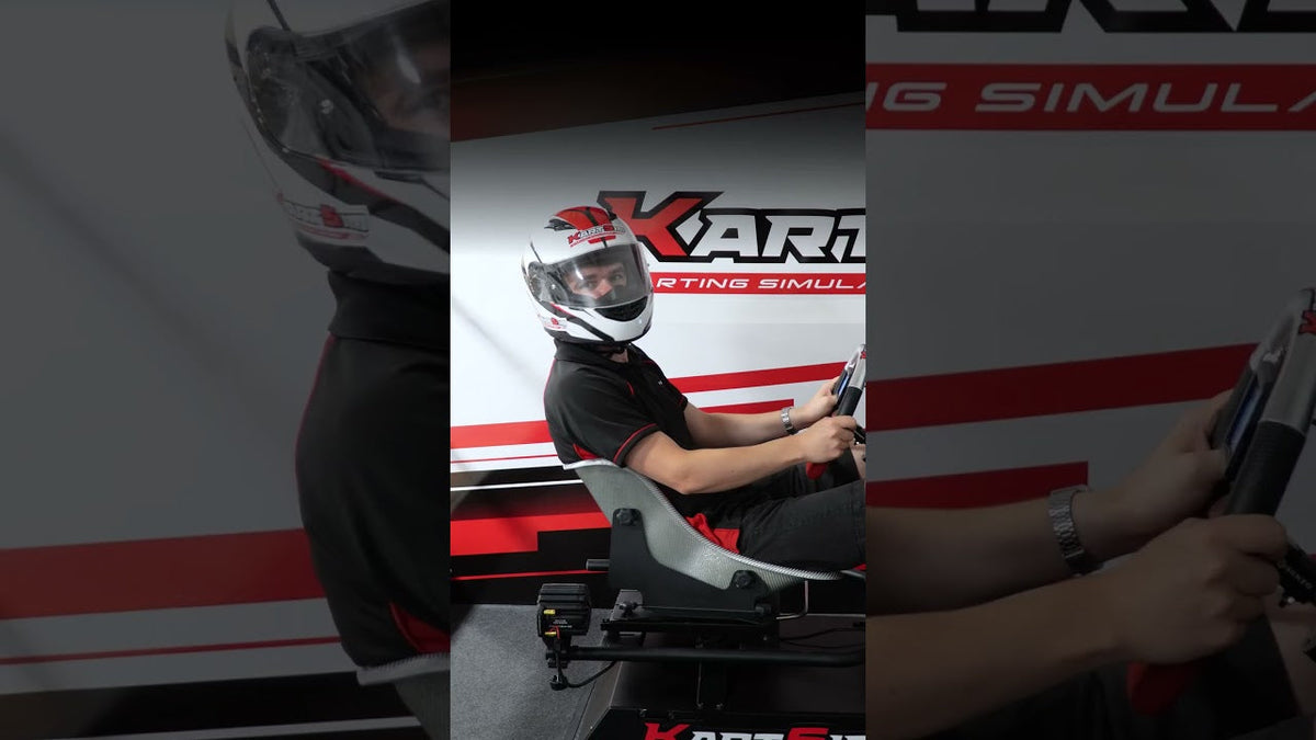 Driver using a KartSim Pro simulator for realistic professional karting training, technique development and race preparation.