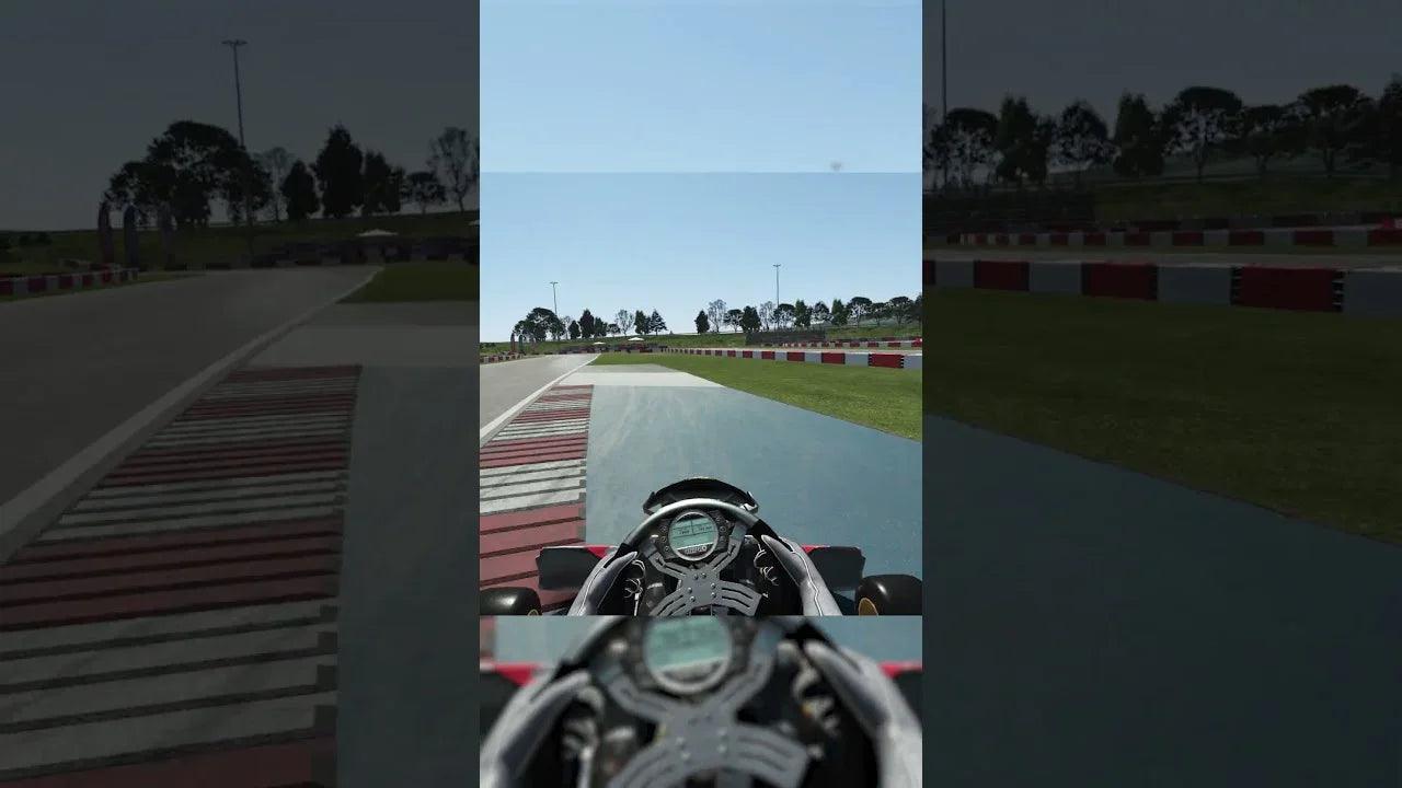 Kart racing simulator cockpit view on realistic LiDAR scanned track for professional driver training