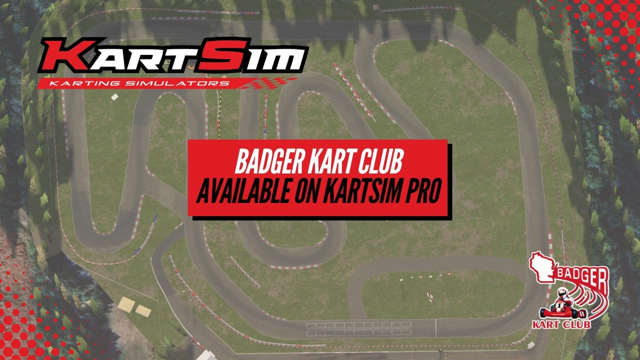 Aerial view of Badger Kart Club recreated in KartSim Pro Software for realistic driver training, lap time improvement, and professional karting preparation.