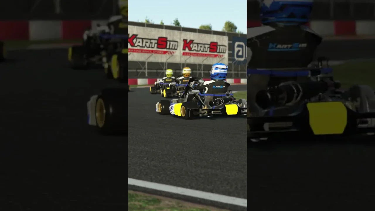 Realistic kart racing simulator scene with multiple karts on a virtual LiDAR scanned track