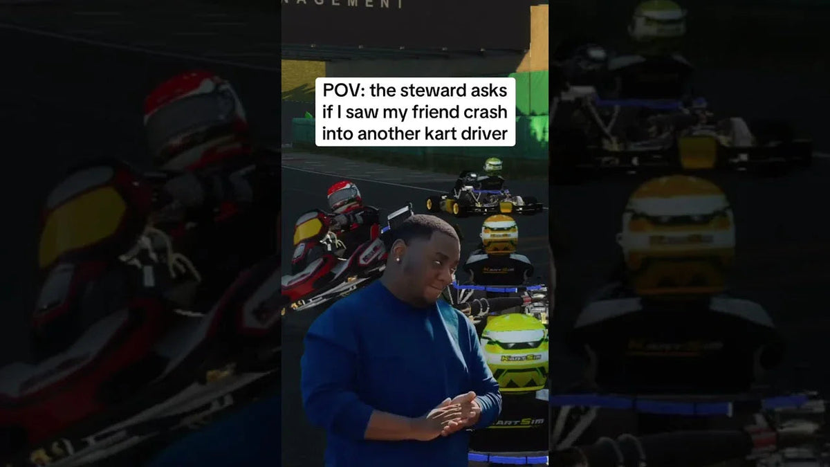 KartSim simulator scene with multiple kart drivers in racing helmets on a realistic racing track