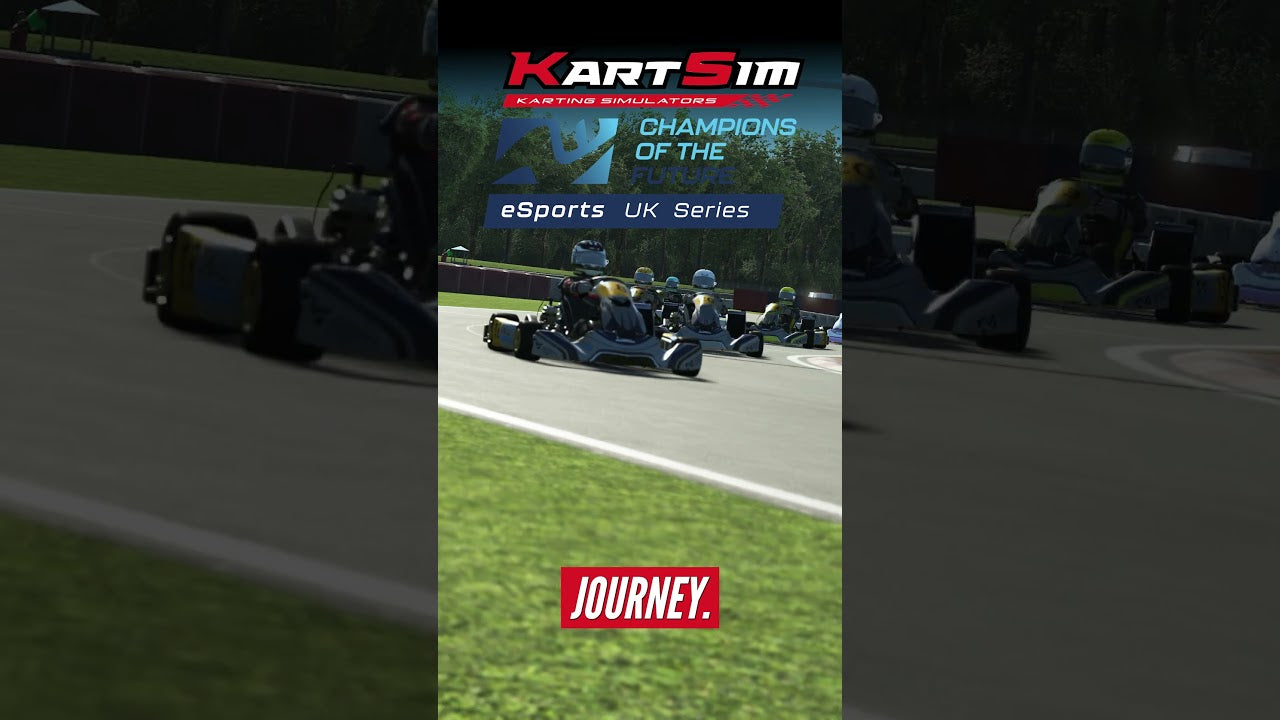 KartSim esports UK Series race with drivers competing on realistic karting track, showcasing professional kart simulator training environment.