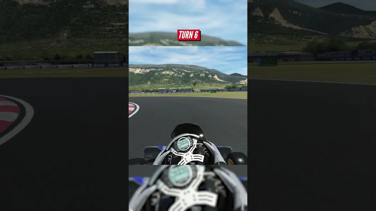 Kart racing simulator cockpit view showing realistic track and HUD for kart driver training