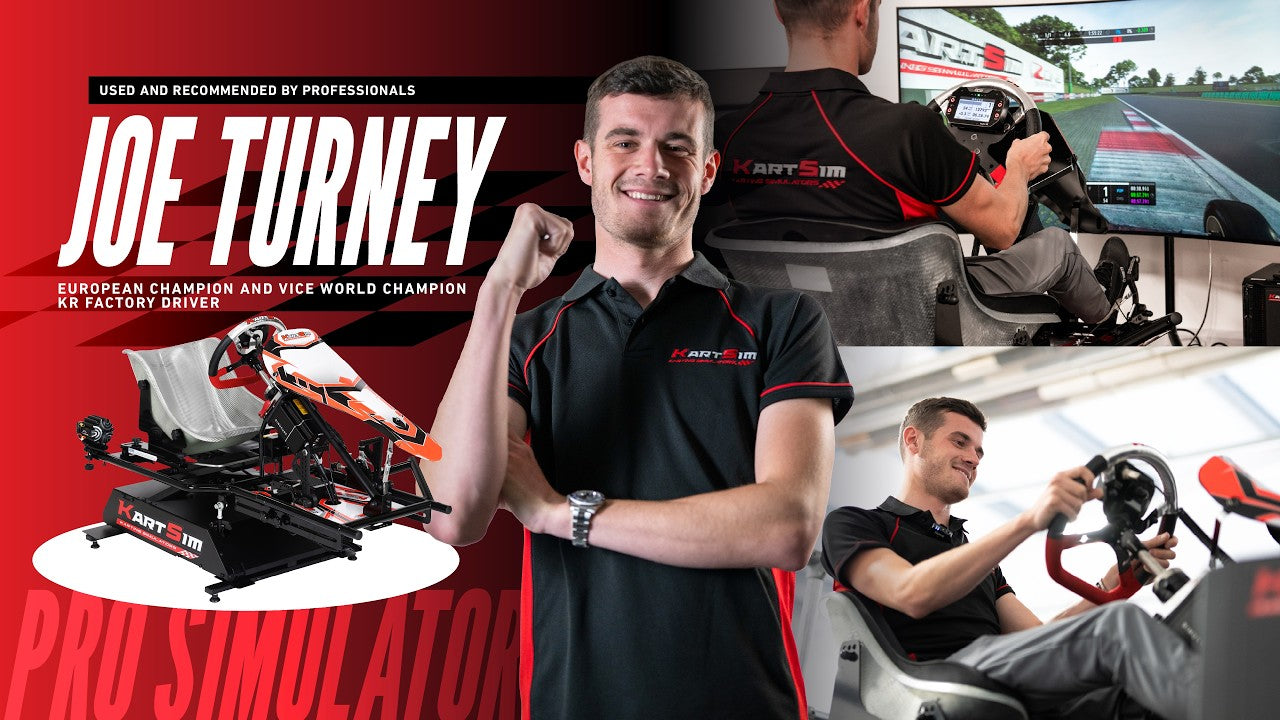 European karting champion Joe Turney testing the KartSim Pro Simulator with KartSim Pro Software realistic kart simulator training environment