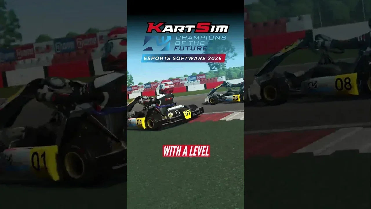 KartSim Champions of the Future Esports 2026 software displayed on a karting simulator during virtual race preparation.