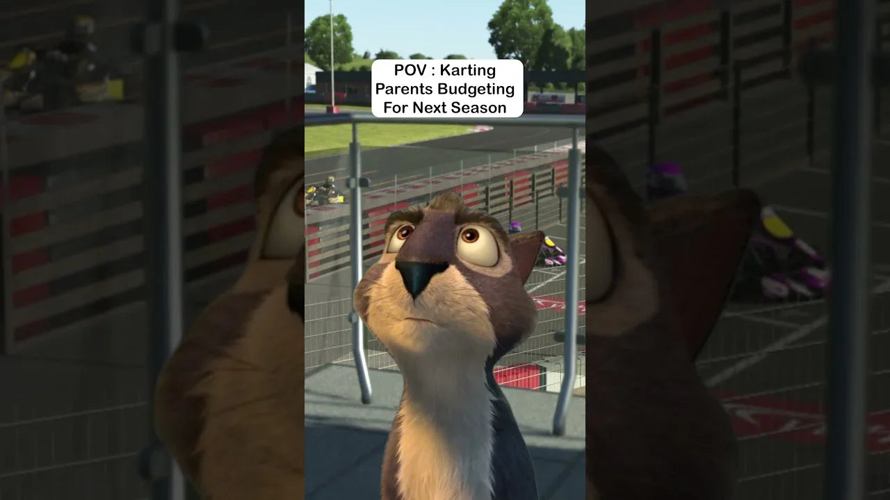 Funny POV meme of karting parents budgeting for tyres, engine rebuilds, and travel expenses ahead of the new season