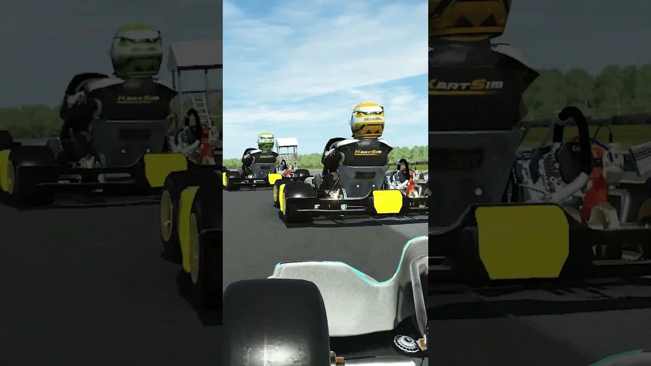 Realistic KartSim simulator race featuring professional kart driver training on a virtual track.