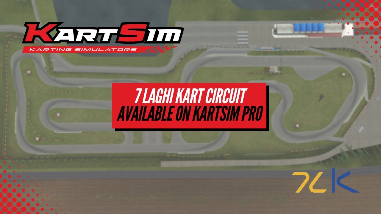 Top-down view of the 7 Laghi kart circuit in KartSim Pro EU Software showing laser-scanned accuracy for professional karting training.