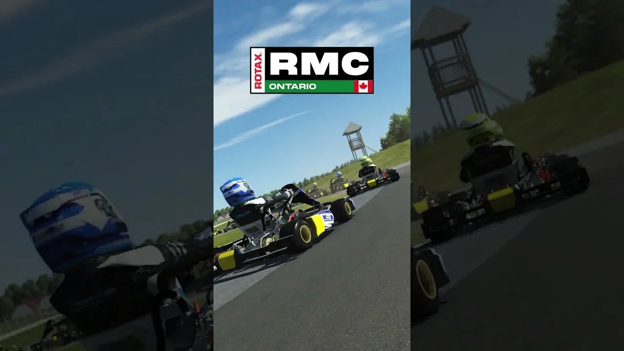 Kart racing simulator software showing realistic kart drivers on a detailed track for driver training.