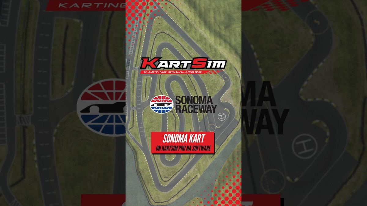 Aerial view of the Sonoma karting circuit in KartSim Pro North America, showcasing a realistic laser-scanned environment for professional driver training.