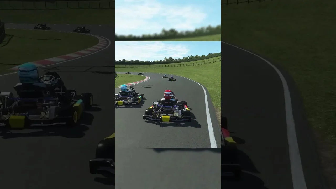 Realistic kart racing simulator interface showing kart drivers training on a virtual track