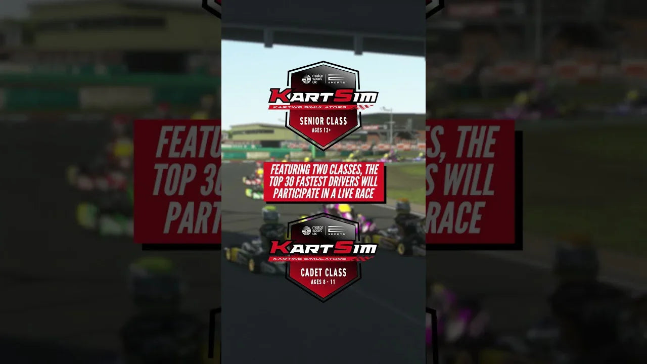 kart racing simulator event promotion with senior and cadet class details for driver training