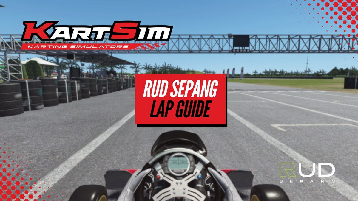 Driver completing the RUD Sepang lap guide in KartSim Pro software using realistic karting physics for professional circuit preparation.