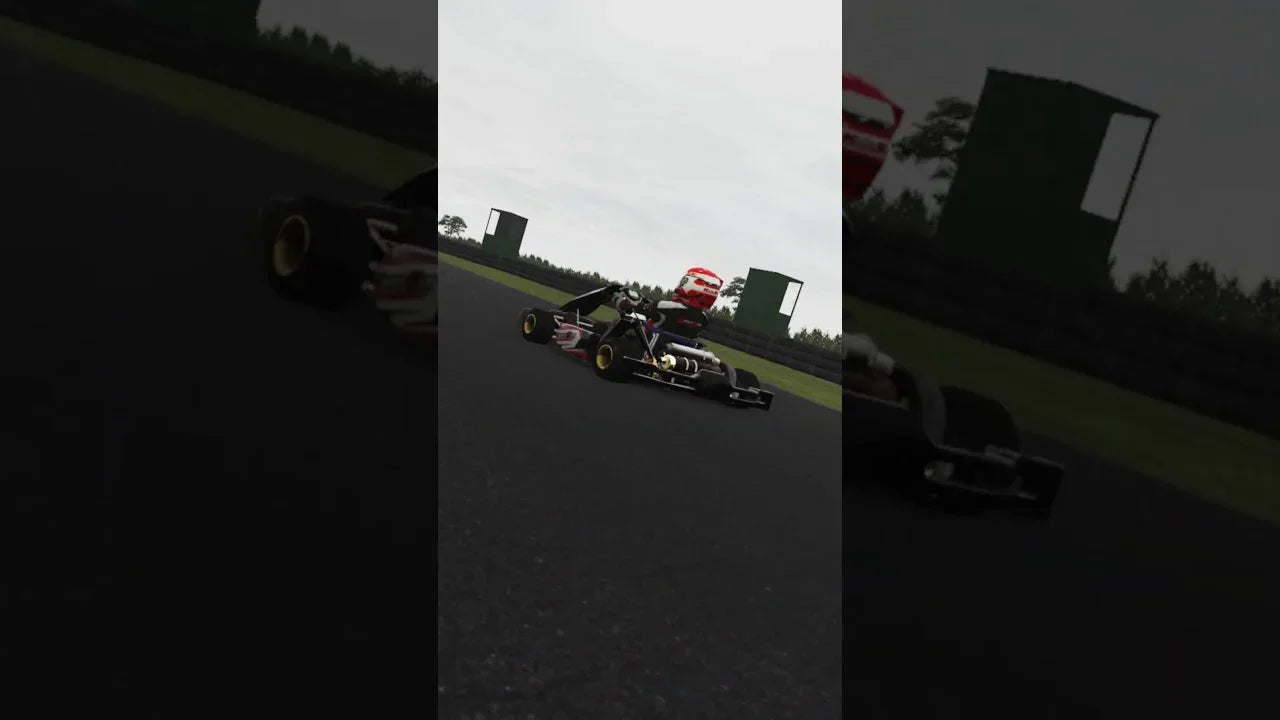 Digital kart racing simulator showing realistic kart driver training on a detailed virtual track