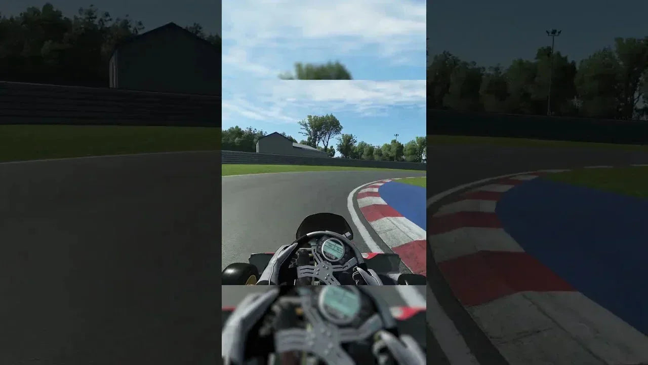 kart racing simulator cockpit view showing realistic track and telemetry for professional driver training