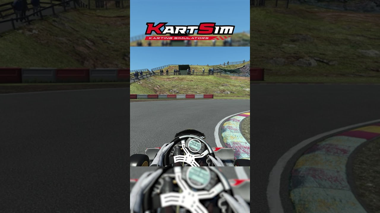 KartSim simulator cockpit view on realistic racing track with telemetry HUD for professional kart driver training