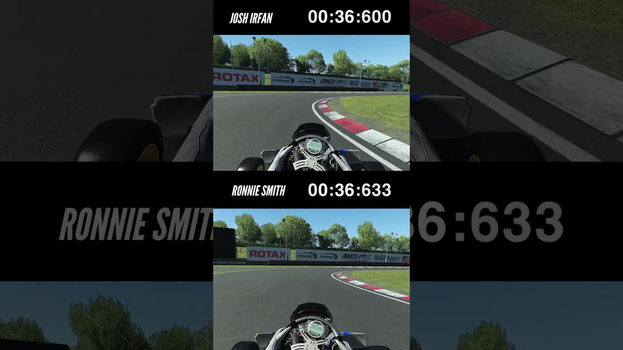 Kart racing simulator showing driver HUD, lap times, and realistic track view for professional kart driver training.