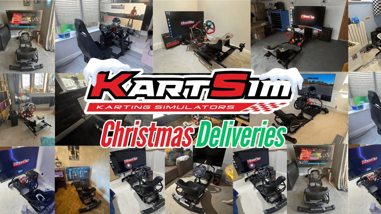 Multiple professional kart simulators with racing wheel, pedals and ergonomic seating for kart driver training.