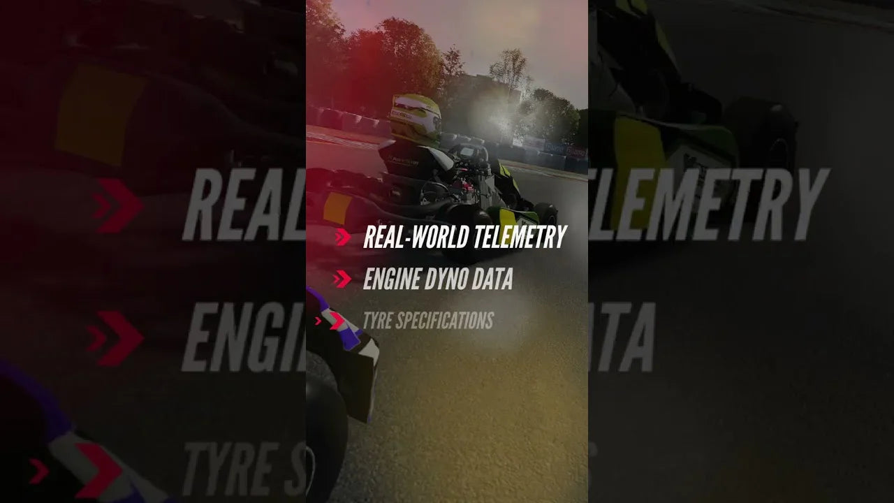 Kart driver training with real-world telemetry and engine dyno data on a professional kart racing simulator.