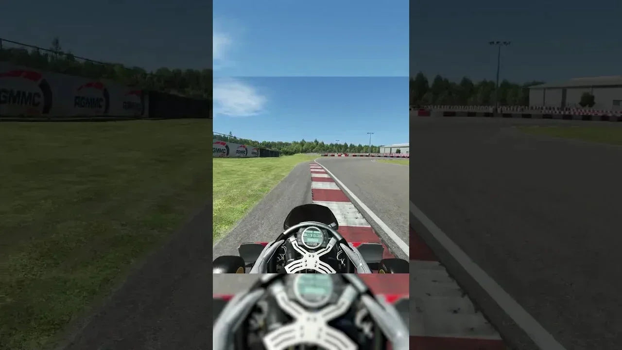 kart racing simulator on a realistic track with on-screen HUD for professional kart driver training