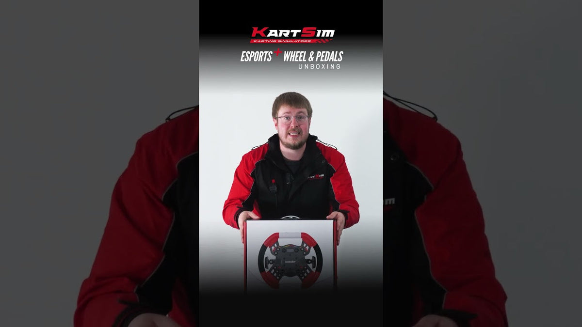 KartSim Esports Plus Wheel & Pedals being unboxed for professional kart simulator training, realistic control and esports performance.