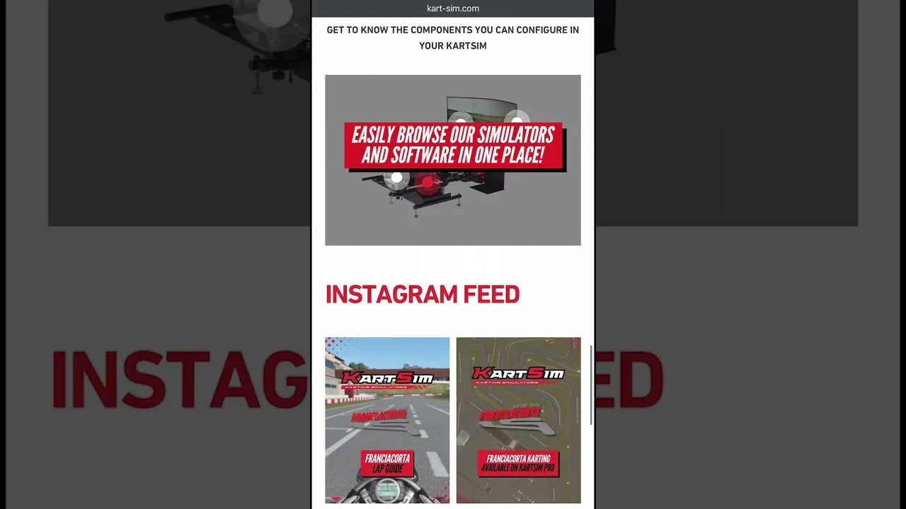 Kart racing simulator software interface and track layout previews for kart driver training