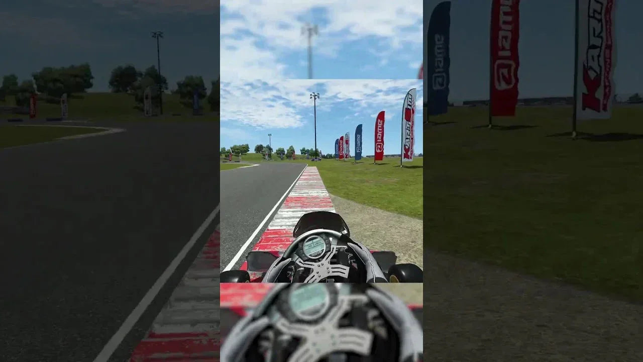 kart racing simulator HUD with realistic track environment for professional kart driver training