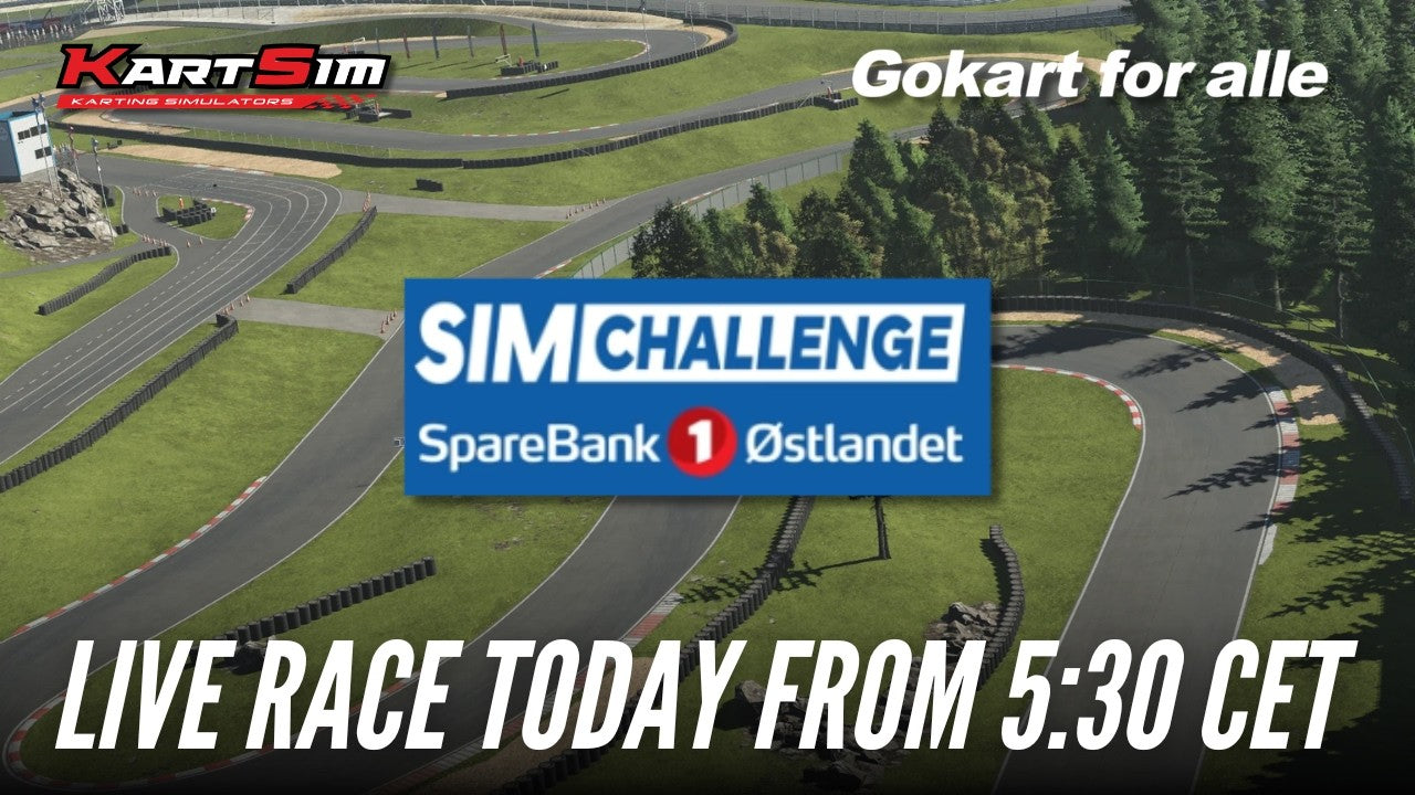 Live KartSim esports race event on a laser-scanned kart circuit, showing realistic kart simulator competition used for driver training, racecraft development, and performance coaching.