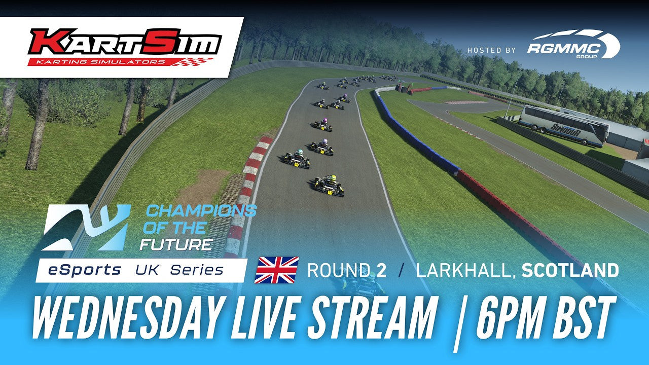 KartSim esports race at Larkhall, Scotland — realistic kart racing simulator event with live stream