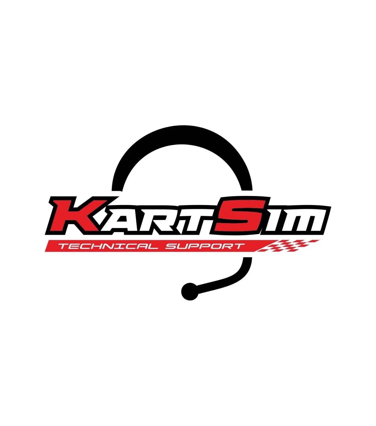 Professional kart simulator technical support logo with racing headset and bold text