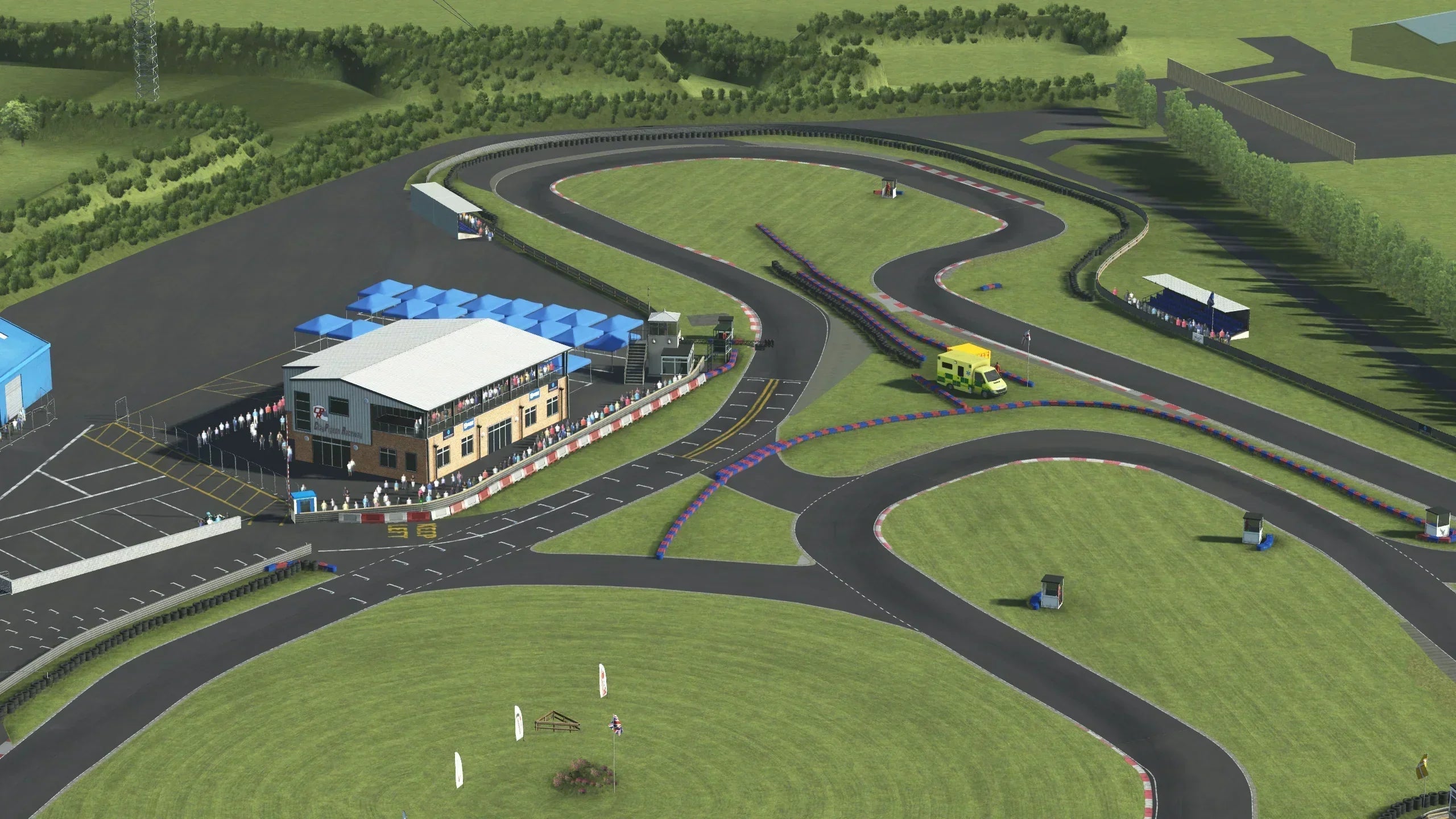 Overhead view of the Clay Pigeon kart track layout in KartSim Pro UK software.