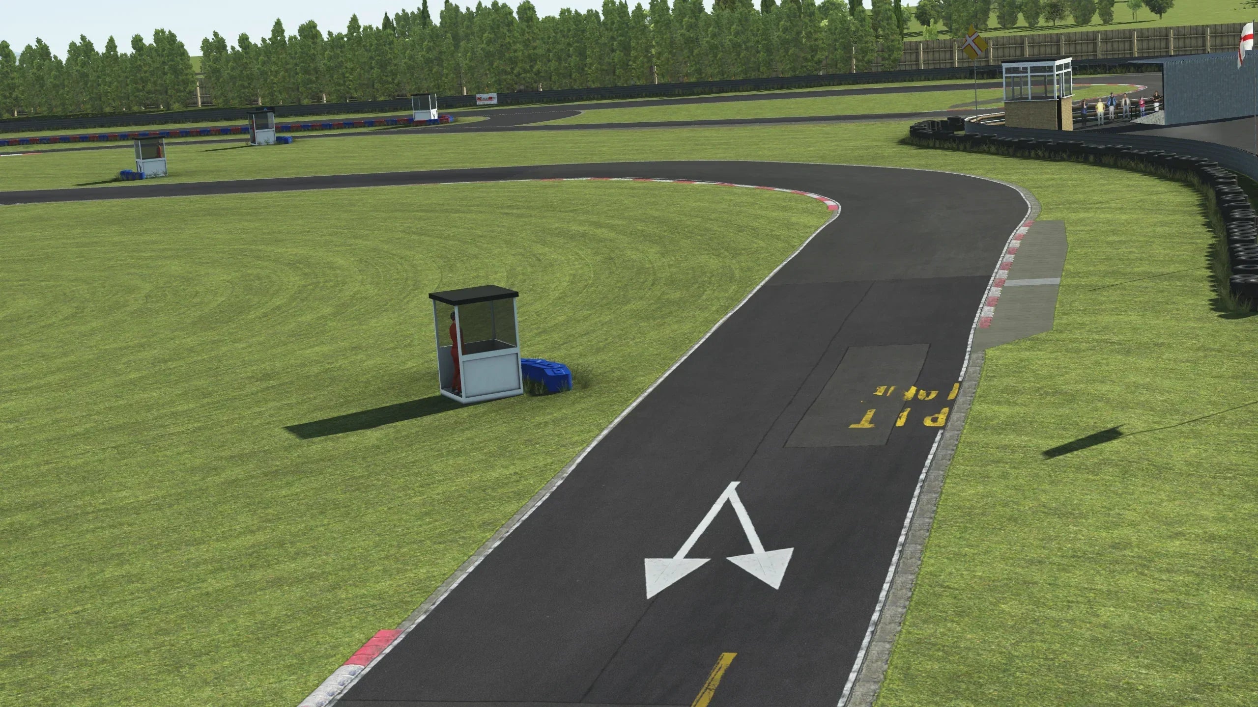 Laser-scanned Clay Pigeon Kart Circuit pit lane entry recreated in KartSim Pro UK.
