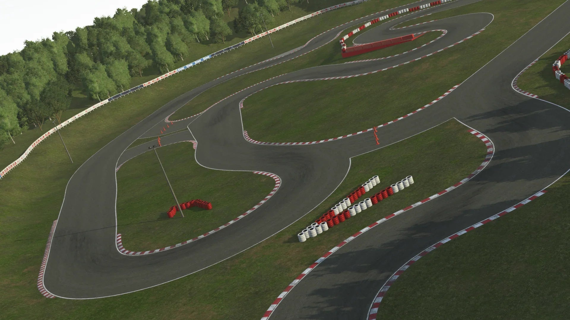 KartSim Ampfing simulation – wide view of flowing elevation changes and tight corner sections built into karting simulation software