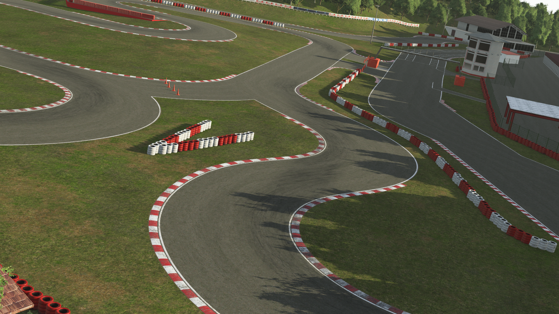 KartSim Ampfing simulation – complex corner sequences and barrier placement rendered for professional-level track familiarisation