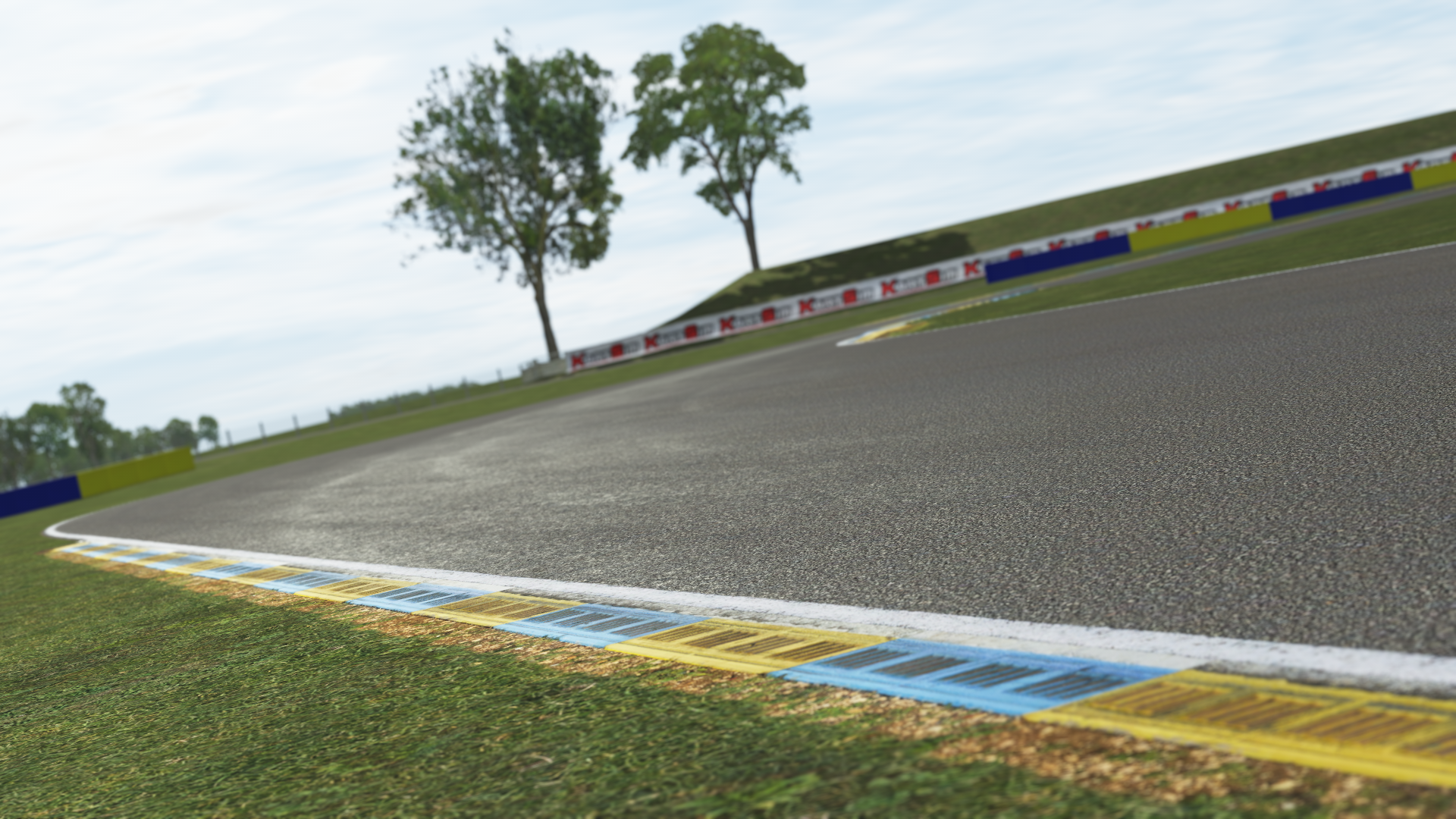 KartSim Angerville simulation – detailed kerb modeling and surface rendering designed for high-fidelity karting software accuracy
