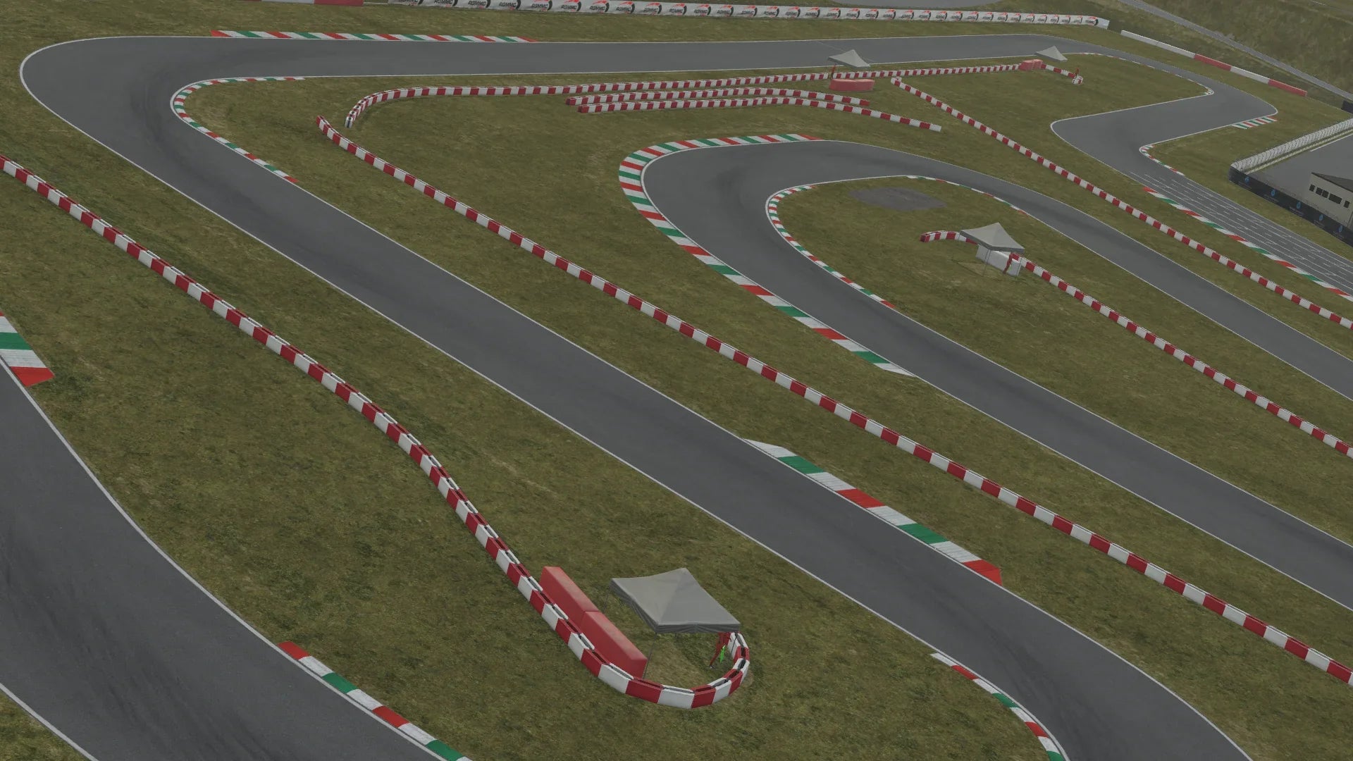 KartSim Franciacorta circuit simulation – aerial view highlighting multiple apexes and complex corner combinations for professional coaching and race prep