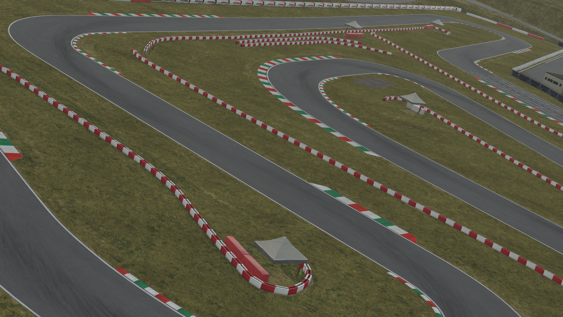 KartSim Franciacorta circuit simulation – aerial view highlighting multiple apexes and complex corner combinations for professional coaching and race prep